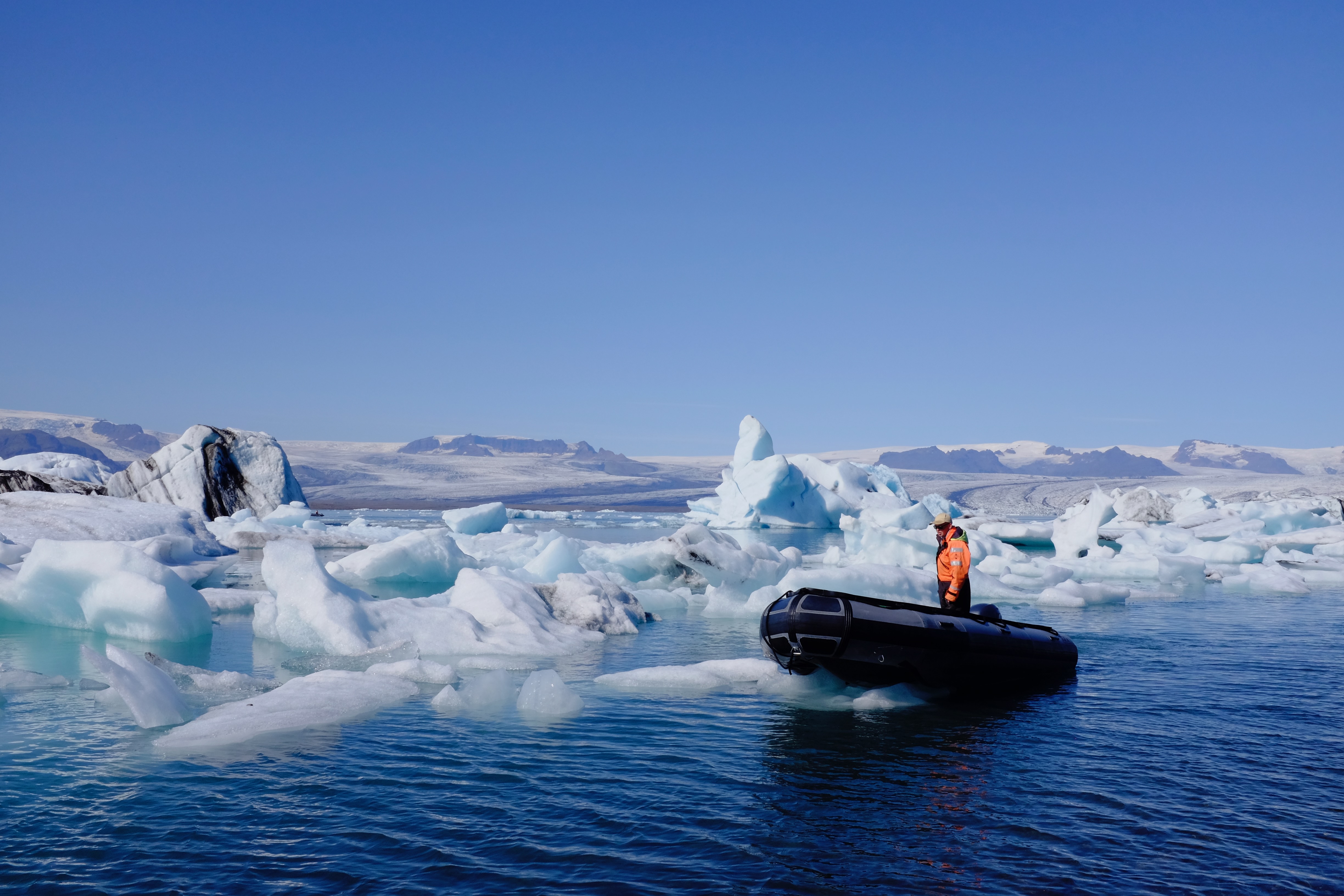 Icebergs floating in a glacial lagoon in Iceland