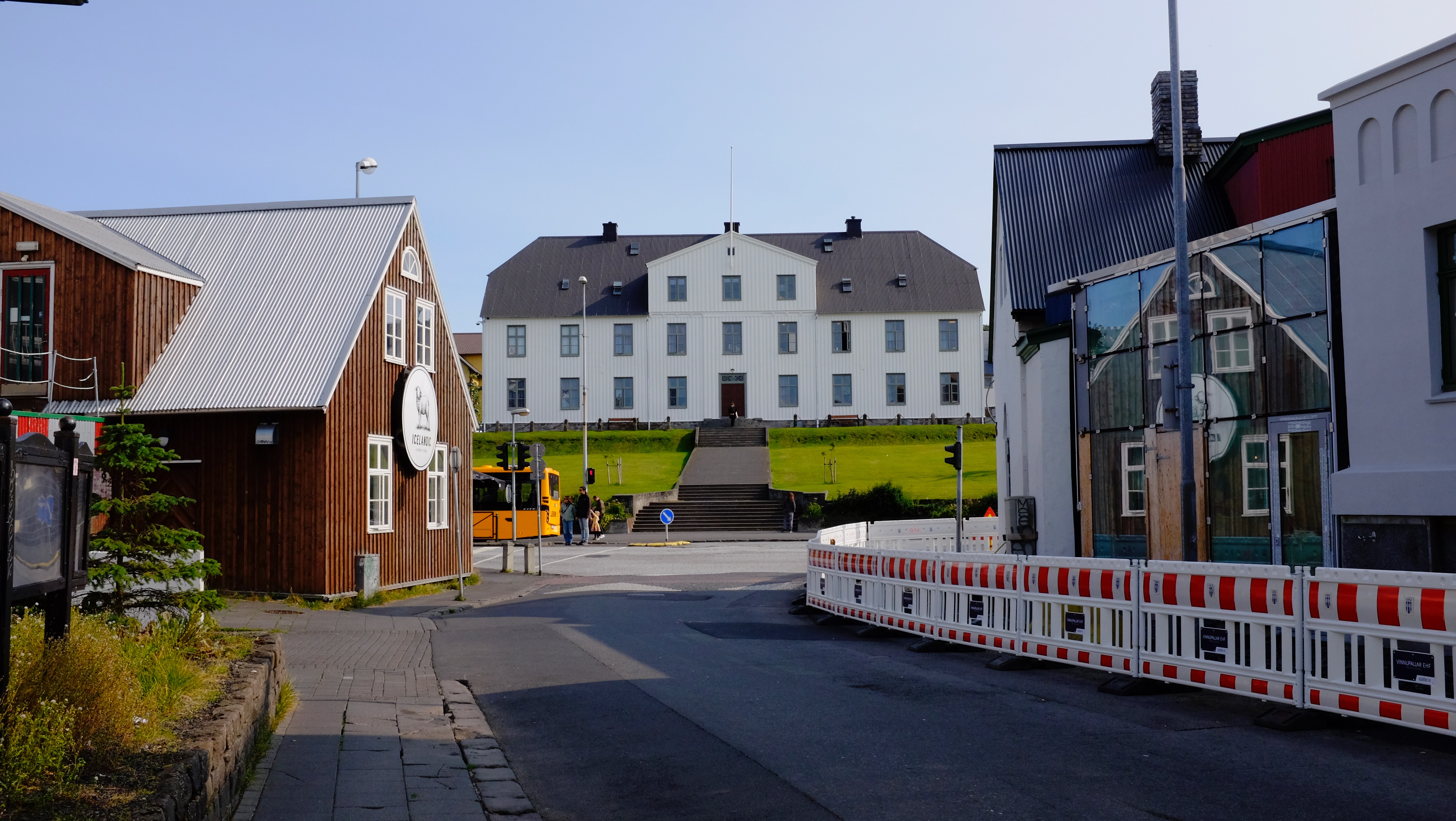 A street in Reykjavik lined with traditional buildings